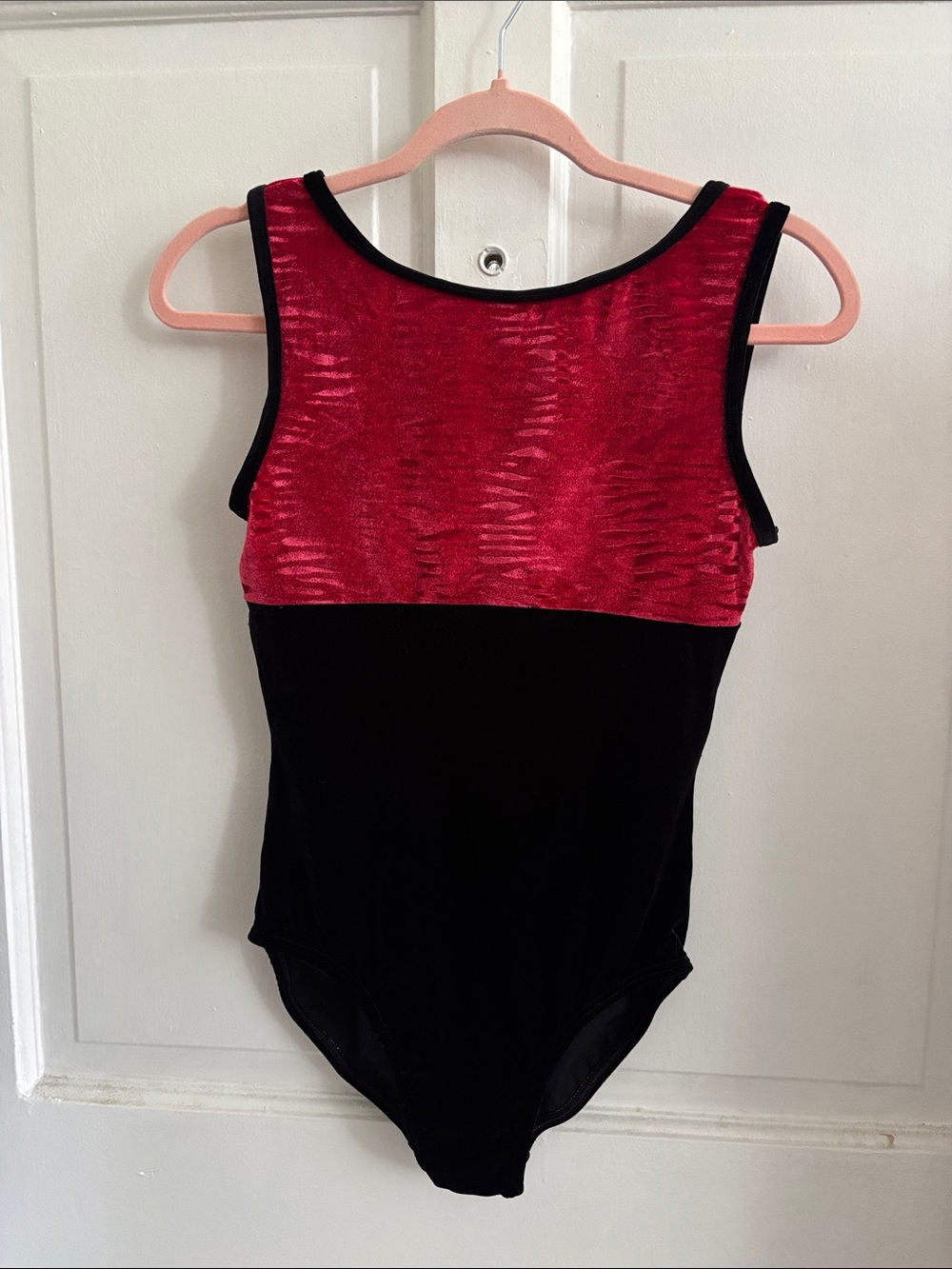 Motionwear Red Velvet and Black Tank Leotard